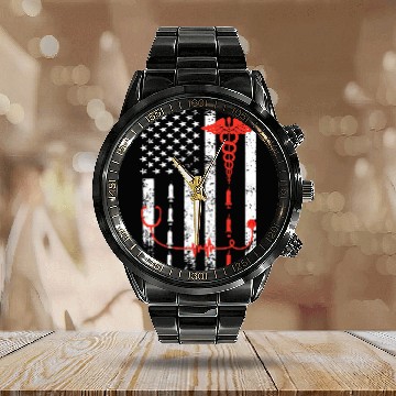 Discover nurses US American Flag Nursing Student America Calendar Steel Band Watch