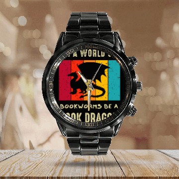 Discover Book Dragon Design Librarian Book Lovers Calendar Steel Band Watch