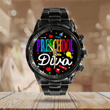 Discover Preschool Diva Back To School Teacher Student Calendar Steel Band Watch