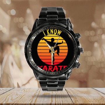 Discover I Know Karate Funny Karate Retro Sunset Baseball Tees Calendar Steel Band Watch