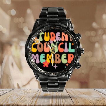 Discover Student Council Member World Student Day Cute Groovy Zip Calendar Steel Band Watch