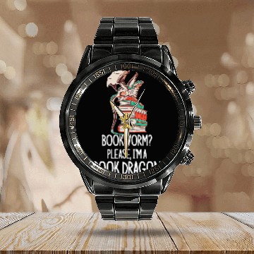 Discover Book Dragon Funny Bookworm 1 Calendar Steel Band Watch