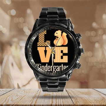 Discover Love Kindergarten Squirrel Kinder Teacher Back To School Calendar Steel Band Watch