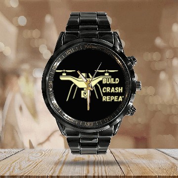 Discover Funny Drone Pilot Quote Quadcopter Drone 1 Calendar Steel Band Watch