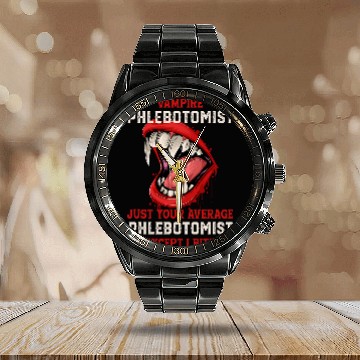 Discover Vampire Phlebotomist Halloween Phlebotomy Scary Zip Calendar Steel Band Watch