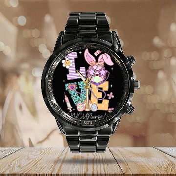 Discover Love NICU nurses Easter Bunny Eggs Stethoscope Cute Scrub Calendar Steel Band Watch