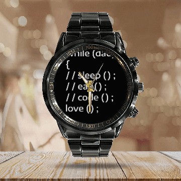 Discover While Dad Sleep Eat Code Love Programmer Programming Coder Calendar Steel Band Watch