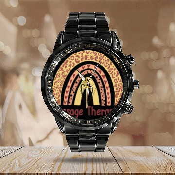 Discover Massage Therapist Leopard Cheetah Boho Rainbow Calendar Steel Band Watch