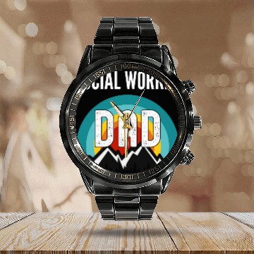 Discover Social Worker Dad Fathers Day Gift Zip Calendar Steel Band Watch
