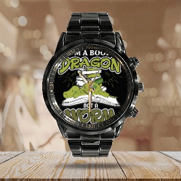 Discover Im a Book Dragon not a Book Worm Reading Lovers Calendar Steel Band Watch