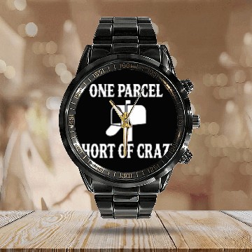 Discover Mail Carrier Postman Postal Worker One Parcel Short Of 3 Calendar Steel Band Watch