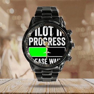 Discover Funny Flight School Student Pilot In Progress Calendar Steel Band Watch
