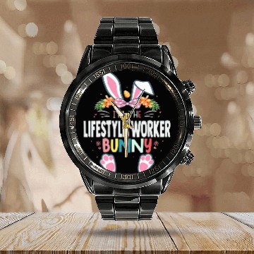 Discover Im The Lifestyle Worker Bunny Easter Day Rabbit Matching Calendar Steel Band Watch