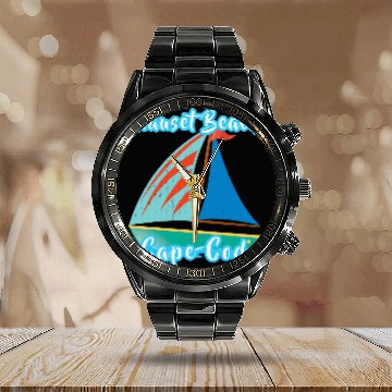Discover distressed nauset beach cape cod summer vacation sail boat Calendar Steel Band Watch