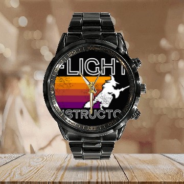 Discover Funny Flight Instructor Pilot Gift Spooky Halloween Witch Baseball Tees Calendar Steel Band Watch