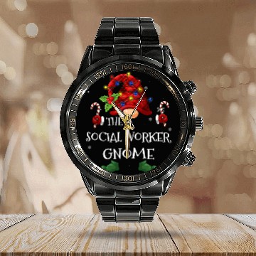 Discover social worker gnome buffalo plaids christmas tree light Calendar Steel Band Watch