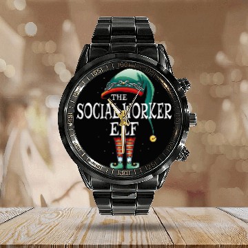 Discover Social Worker Elf Job Christmas Calendar Steel Band Watch