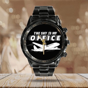 Discover funny flight attendant text design pilot digital nomad Calendar Steel Band Watch