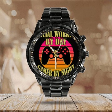 Discover Social Worker By Day Gamer By Night Video Game Controller Calendar Steel Band Watch