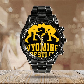 Discover Wyoming Wrestling Calendar Steel Band Watch