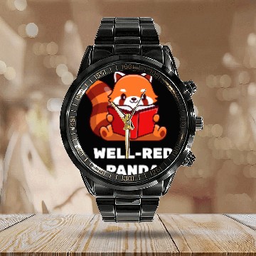 Discover Funny Reading Red Panda Book Lover Nerd Gift Calendar Steel Band Watch