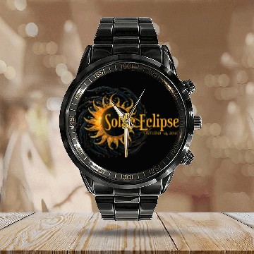 Discover Solar Eclipse Watching Fan Sun Moon October 14 Calendar Steel Band Watch