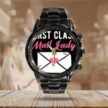 Discover First Class Mail Lady Postal Worker Post Woman Worker Calendar Steel Band Watch