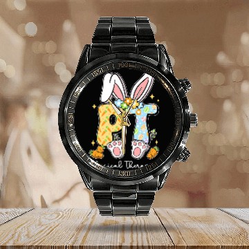 Discover Physical Therapist PT Physical Therapy Bunny Easter Day Calendar Steel Band Watch