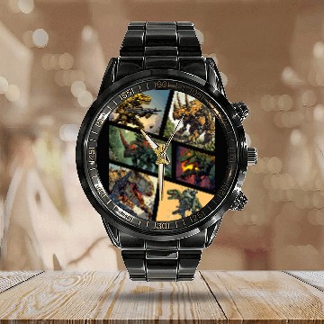 Discover Cool Robot Dinosaur Comic Book Page Graphic Calendar Steel Band Watch