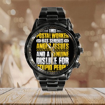 Discover Mail Carrier Postman Mailman Anger Issues Postal Worker Calendar Steel Band Watch