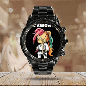 Discover Taekwondo Chibi Animal Kid Fighter Calendar Steel Band Watch