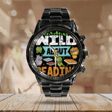 Discover Wild About Reading Teacher Student Reader Bookworm Vintage Zip Calendar Steel Band Watch