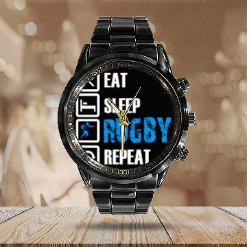 Discover Funny Rugby Eat Sleep Rugby Repeat Baseball Tees Calendar Steel Band Watch