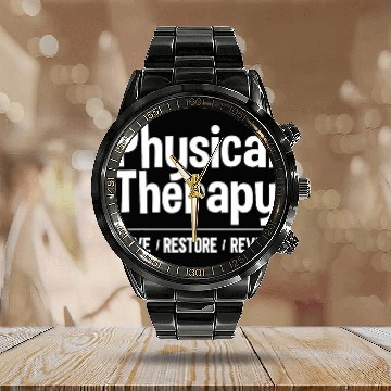 Discover PT Physical Therapy Move Restore Revive Physical Therapist Calendar Steel Band Watch