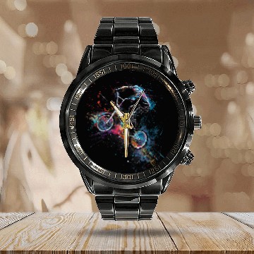 Discover BMX Wheelie Watercolor Calendar Steel Band Watch