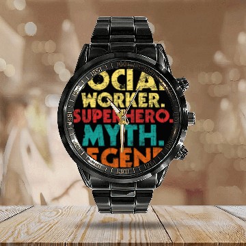 Discover Social Worker Superhero Myth Legend Caseworker Charitable Zip Calendar Steel Band Watch