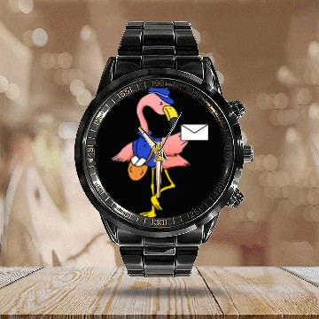 Discover Flamingo Mail Carrier Gift For Postal Worker Calendar Steel Band Watch