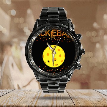 Discover Dot Circle Pattern Pickleball Player Calendar Steel Band Watch