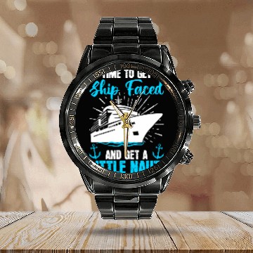 Discover Cruising Vacations Time To Get Ship Faced Cruise Graphic Calendar Steel Band Watch