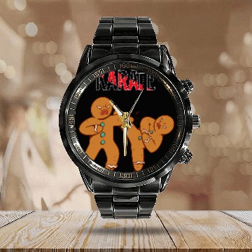 Discover Funny Karate Christmas Gingerbread 2 Calendar Steel Band Watch