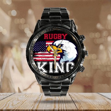Discover Mens Rugby King Rugby Player Baseball Tees Calendar Steel Band Watch