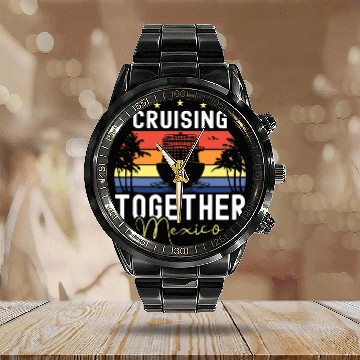Discover Cruising Together Mexico Cruise Ship Boat Sunset Calendar Steel Band Watch
