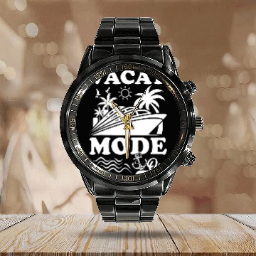 Discover Cruise Ship Vacay Mode On Funny Baseball Tees Calendar Steel Band Watch