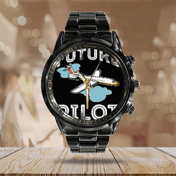 Discover vintages Future Pilot Funny Pilot Tools Lover Family Baseball Tees Calendar Steel Band Watch