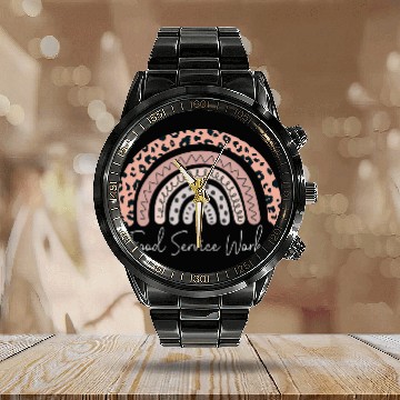 Discover Food Service Worker Leopard Rainbow Appreciation Calendar Steel Band Watch