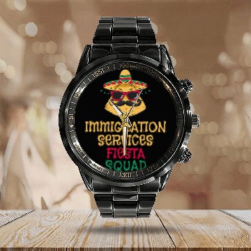 Discover Immigration Services Social Worker Cinco de Mayo Calendar Steel Band Watch