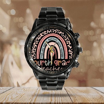 Discover Fourth Grade Leopard Rainbow 4th Grade Teacher Student Women Calendar Steel Band Watch
