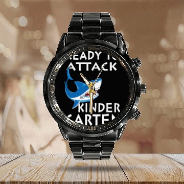 Discover Ready Attack Kindergarten Back School Student Teacher shark Calendar Steel Band Watch