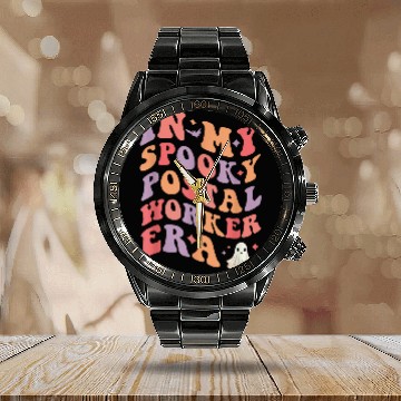 Discover In My Spooky Postal Worker Era Halloween Funny Postal Worker Calendar Steel Band Watch