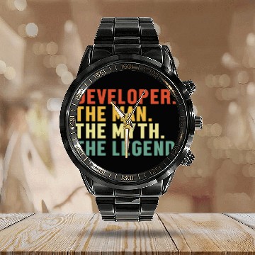 Discover Mens Developer Man Myth Legend Coder Engineer Software Developer Calendar Steel Band Watch